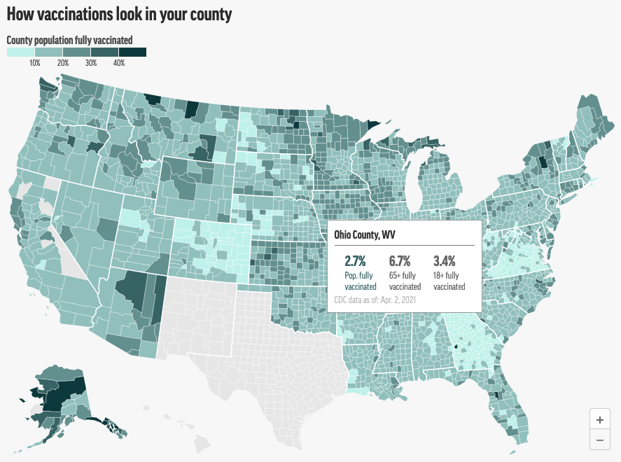 Interactive map shows countybycounty COVID19 vaccination efforts